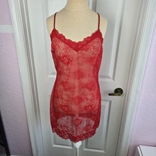 Victoria  s Secret Red Stretch Lace Slip Dress Nightgown Size M Lingerie Floral