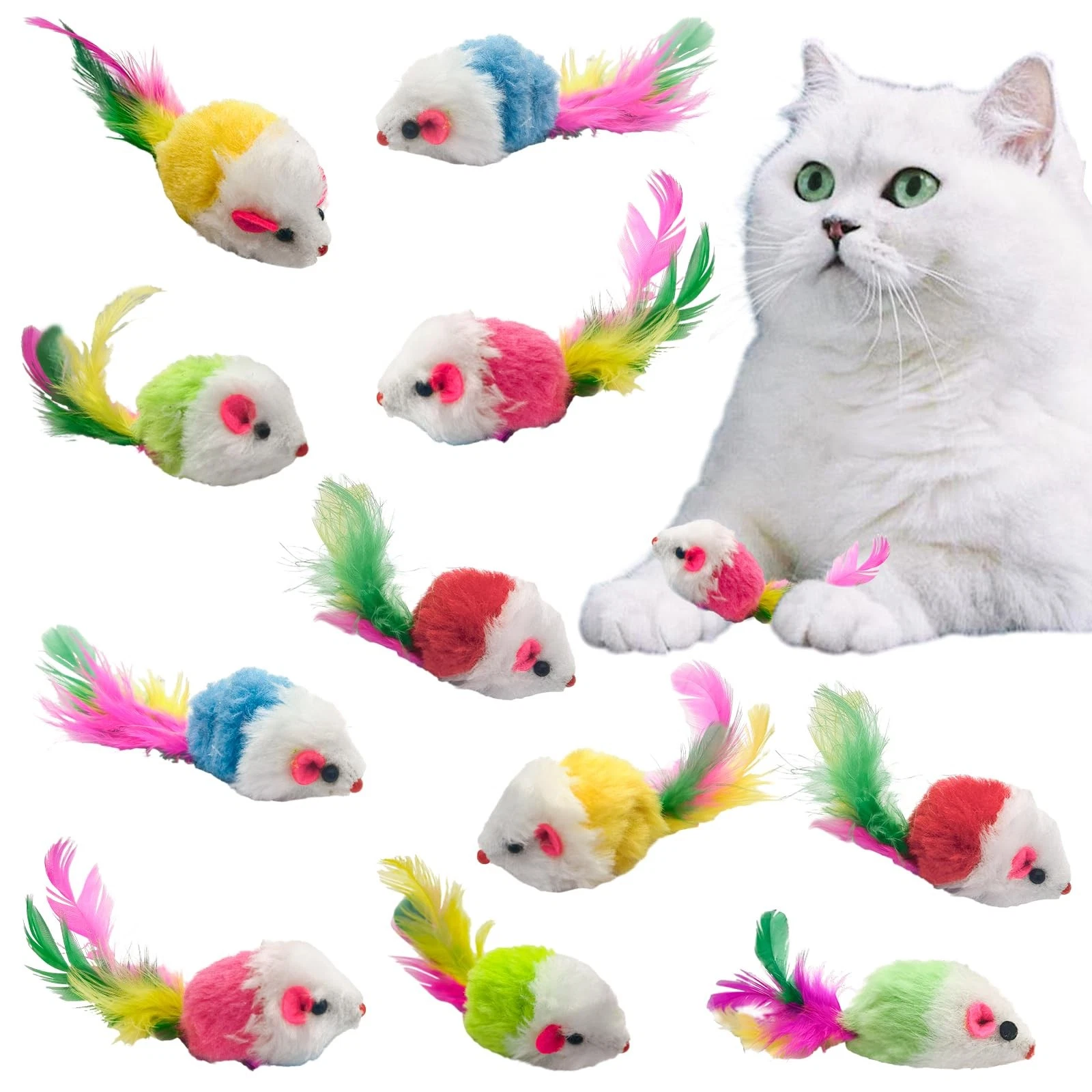 12Pcs Cat Mouse Toys for Indoor Cats, 3.93'' Colorful Cat Mice Toy...