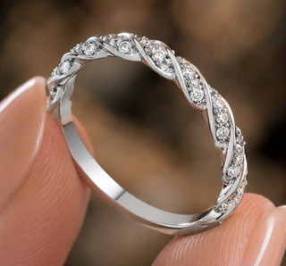 D VVS1 Moissanite Twisted Pave Band Ring 925 Sterling Silver Stackable Size 7