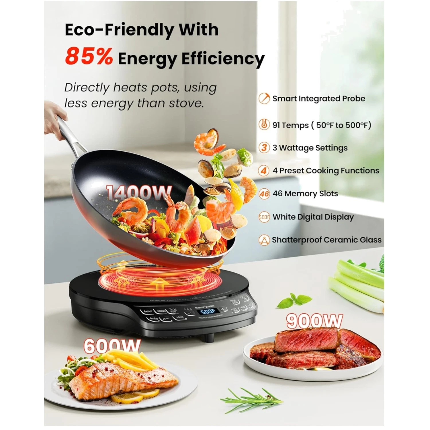 Energy-Efficient Induction Cooktop with 91 Temps
Opens in a new window or tab