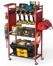 Large Power Tools Organizer Cart with Wheels - Garage Power Tools Storage, He...