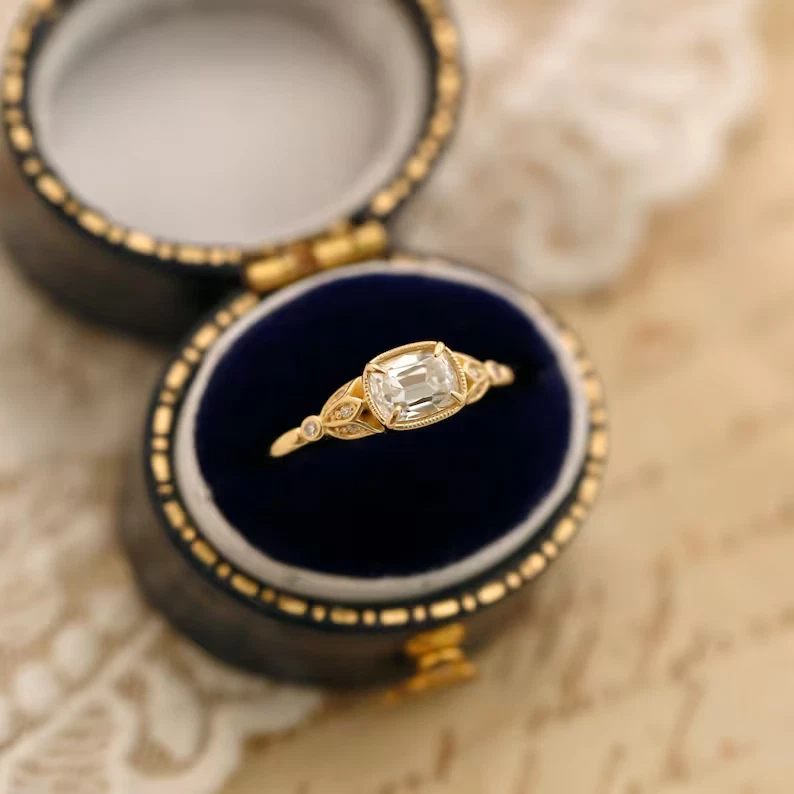 Tulip Vintage 1.20 TCW Cushion Cut Moissanite Wedding Ring 14k Yellow Gol Plated - Image 2 of 4