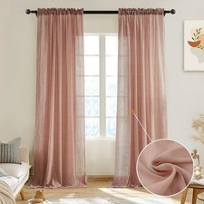Blush Pink Sheer Curtains 63 Inch Length for Bedroom Elegant Light Filtering ...