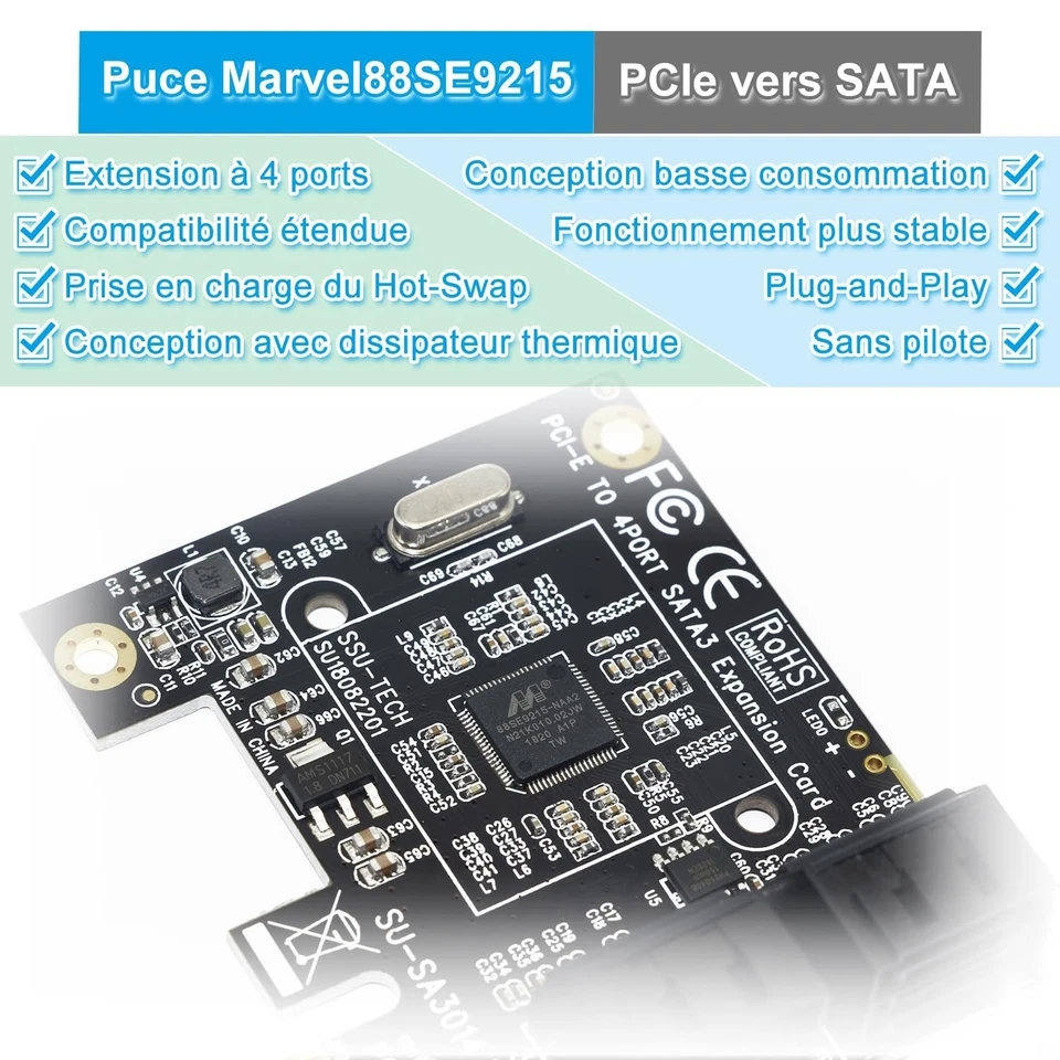 Carte contrôleur RAID PCIe SATA 4 ports 6 Gbps Ziyituod - Photo 2/4