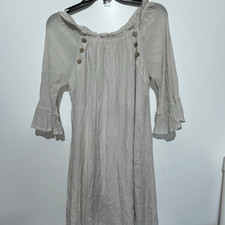Naif Women's Gray Crinkle Scoop Neck Bell Sleeve Pullover Shift Dress Medium