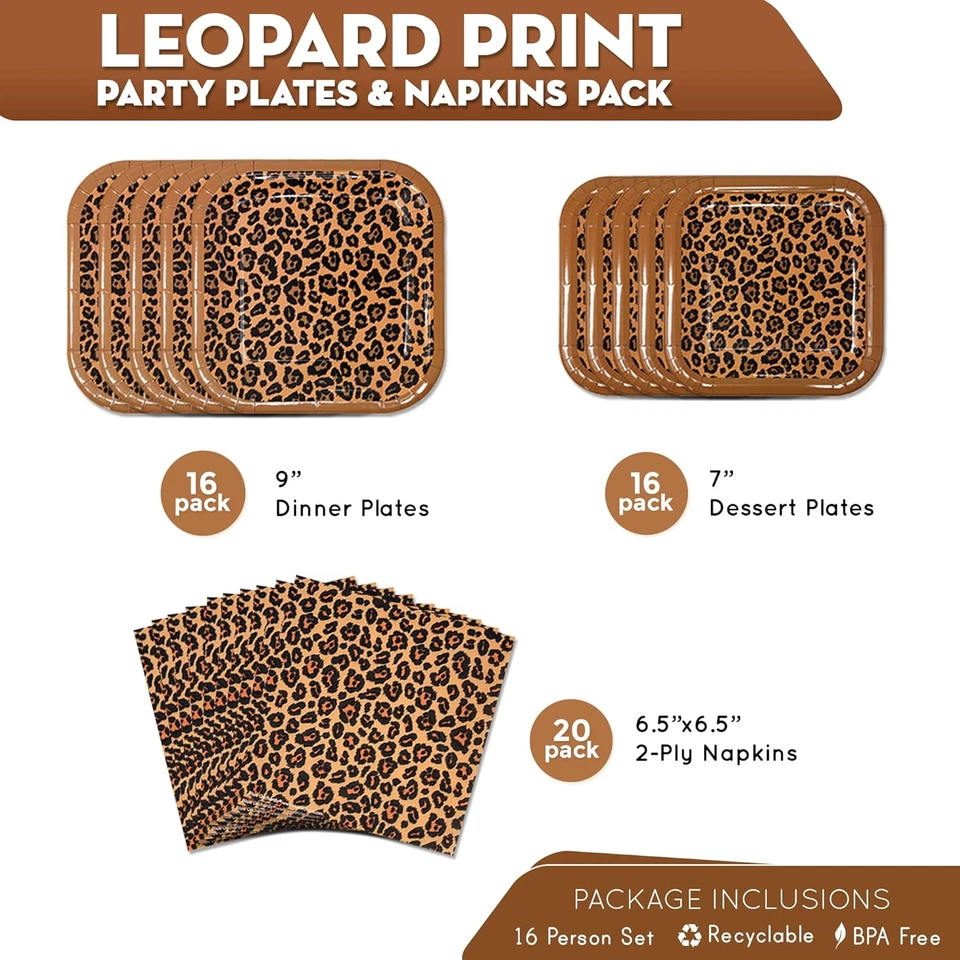 Тарелки и салфетки с леопардовым принтом для вечеринок (52 штуки для 16 гостей) - тарелка с гепардом - Изображение 2 из 4