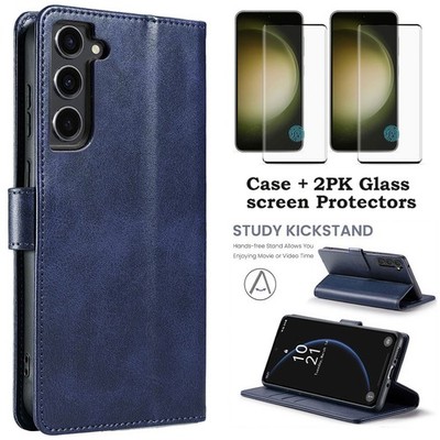 For Samsung Galaxy S23 5G Leather Stand Card Case Wallet Cover, Screen Protector