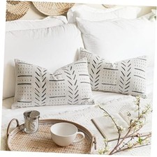 Decorative Lumbar Throw Pillow Covers 12X20, 20" x 12" Pack of 2 Off White