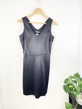 Vtg Y2K Old Navy 4 Black V Neck Sleeveless Sheath Dress Faux Leather Look Size 4