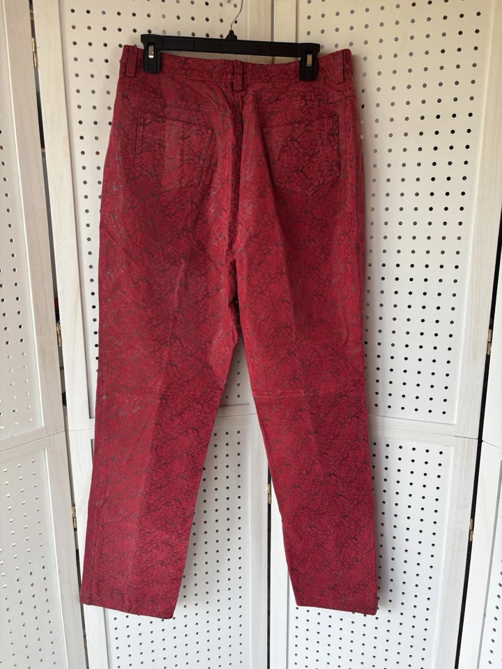Pantalones Newport News Estilo Fácil 100% Cuero Forrado en Nailon Rojo Floral Gamuza para Mujer 14 Foto 4 de 4