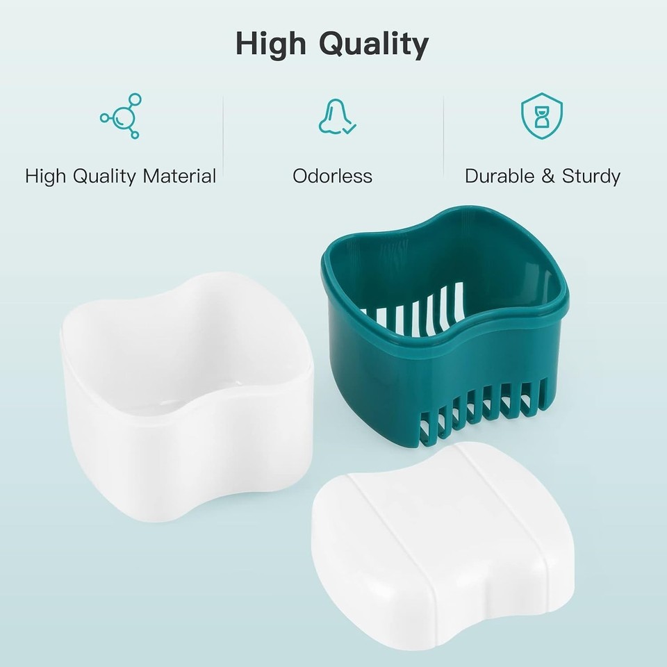 Denture Cleaning Case with Removable Basket Dark Green 8.3x7.6x7.8 cm ...