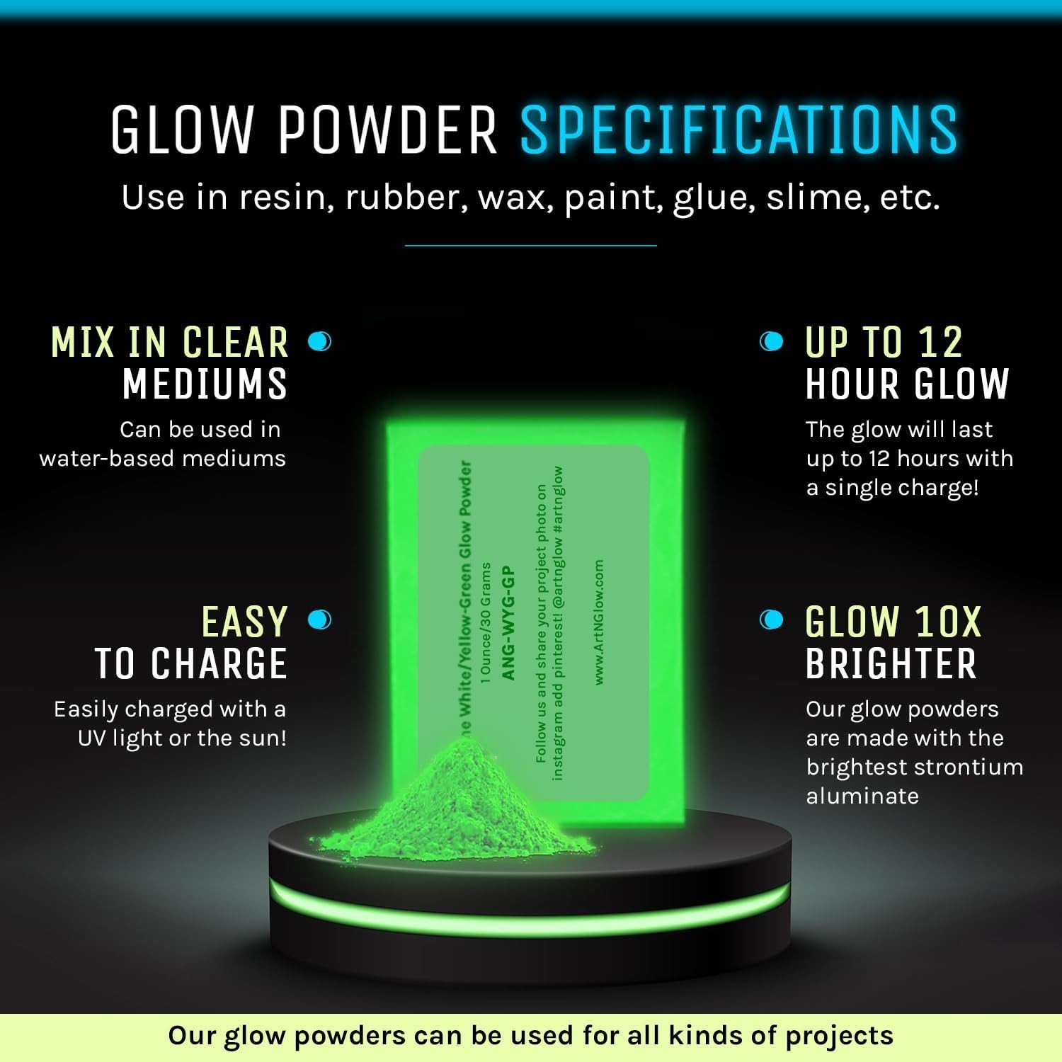 Glow in The Dark Pigment Powder - Neutral and Fluorescent Color for Art Paint...