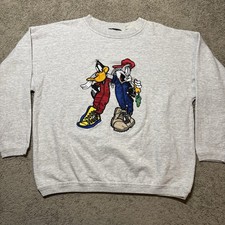 Vintage 90s Looney Tunes Bugs Daffy Embroidered Grey Crewneck Sweatshirt Mens L