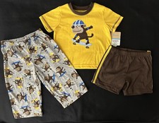 NWT Carter's Boys 3 Pc Pajamas Shirt Shorts Pants Monkey Skateboard 18m 26 Tag