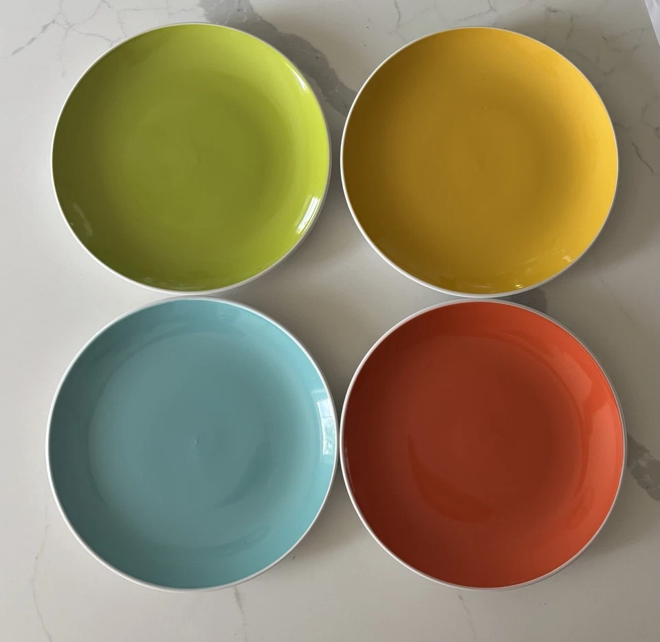 (4) Tag Ceramic Plates Dessert Appetizer 8” Retro Frutiger Aqua Green Orange - Image 3 of 4