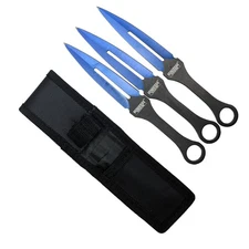 Defender-Xtreme 7"" Blue Color Blade 3 PC Throwing Knife Set With Nylon Pouch