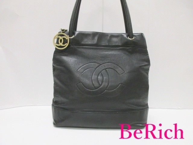 CHANEL Black Calfskin Leather CC Logo Tote Bag Pre-Owned