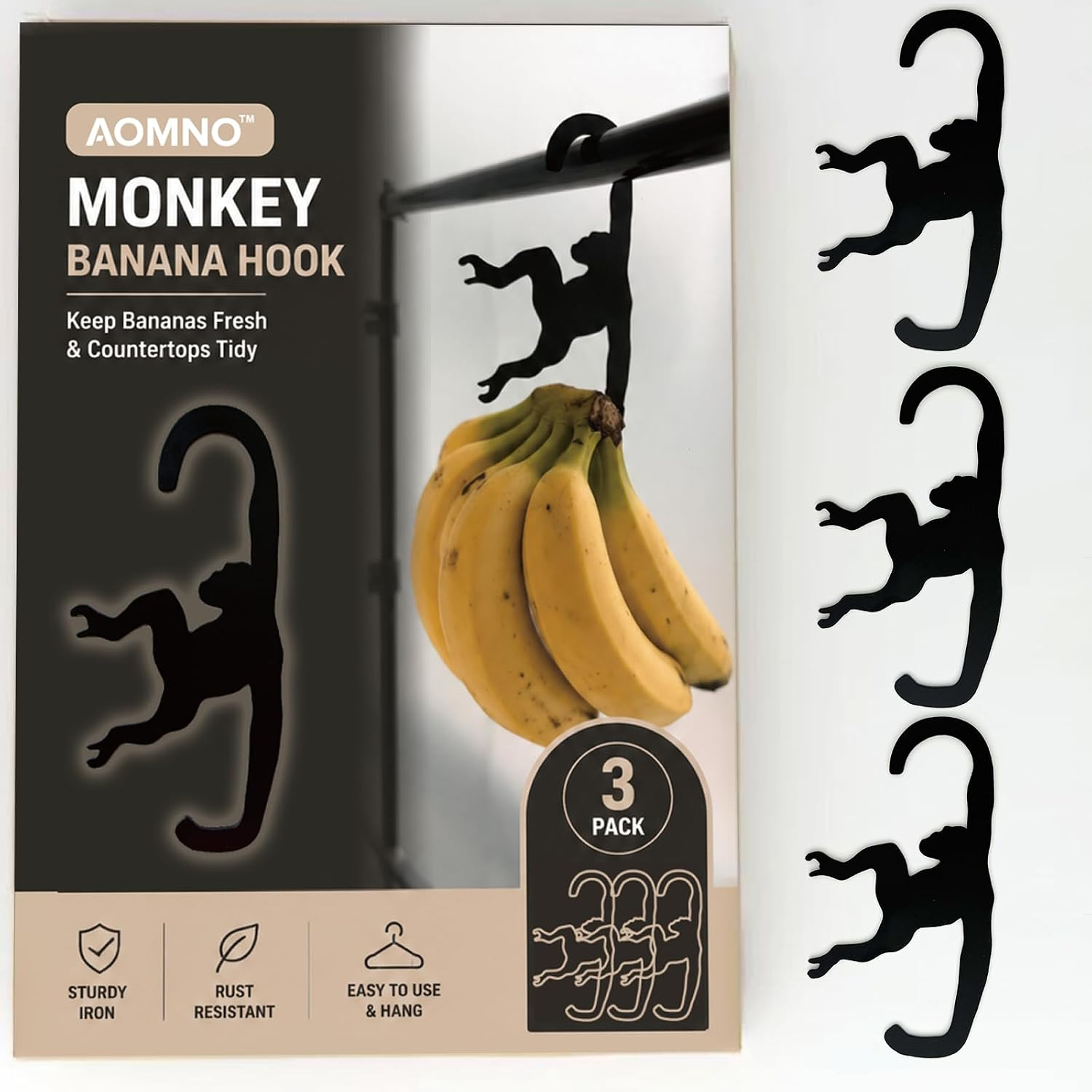 3 Pack Monkey Banana Hooks Heavy Duty 30LB Kitchen Hanger Storage ...