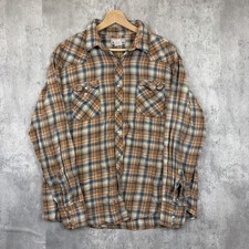 Vintage Distressed Western Plaid Long Sleeved Shirt, Pearl Snap Buttons, Mens L