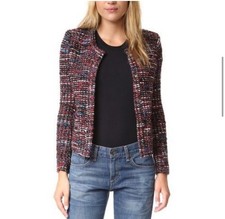 IRO 34/4 Carene Tweed Jacket Knit Knotted Boucle Red Black Wool Blend Blazer