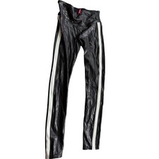 SPANX Black Faux Leather Leggings Women's S White Side Stripe Athleisure Moto