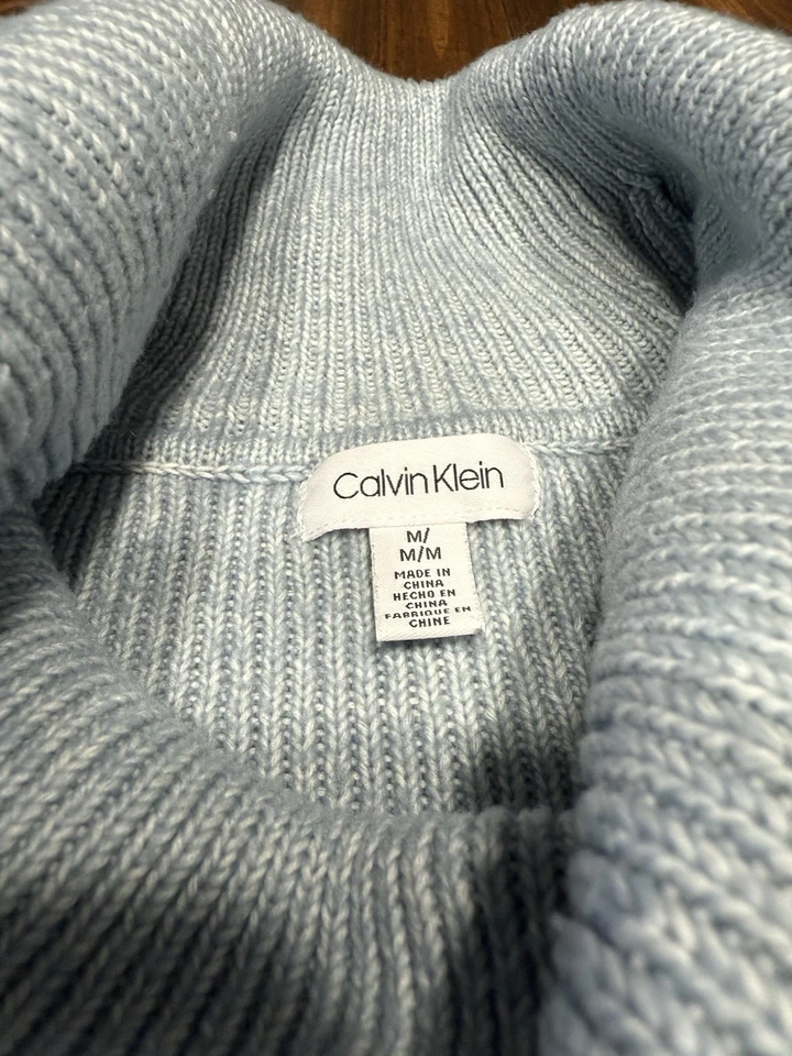 Calvin Klein Women's Sweater Medium M Light Blue Cowl Neck Long Sleeve - Image 2 of 4