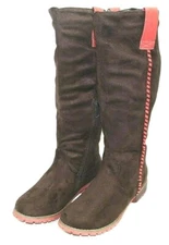 TOP MODA womens boots size 7 M brown faux leather upper tall to knee excellent c