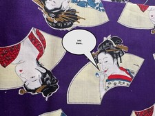 VINTAGE QUILTING FABRIC: 40"x25" Japanese Women Red, Blue, White ELQ-46