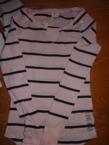 VICTORIAS SECRET PINK "LOVE PINK" STRIPED THERMAL SCOOPNECK NWT - Picture 5 of 5