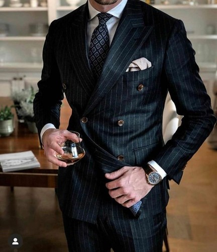 Stripe Men Suit Double Breasted Blazer 