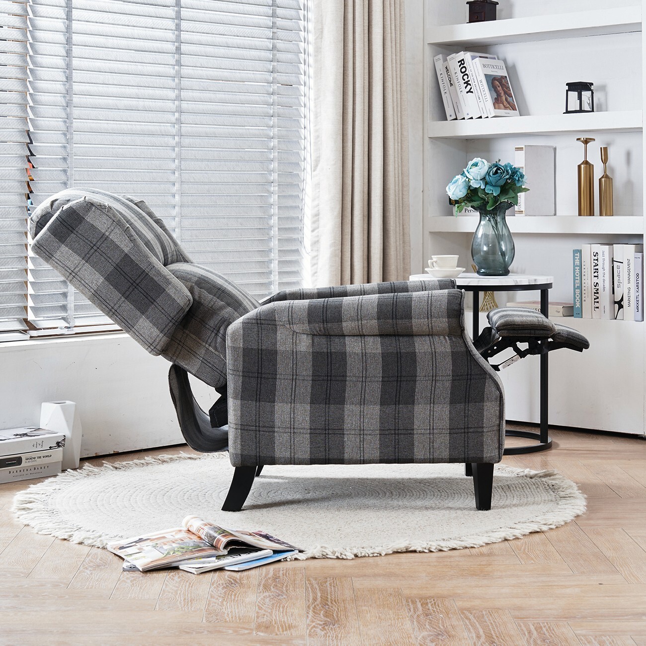 Tartan Fabric Recliner Chairs for Living Room Bedroom Adjustable Armchair Sofa eBay