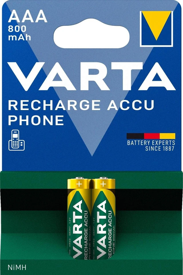 2 Piles Rechargeables AAA Pour Telephone Sans Fil LR03 HR03 R03 800m mAh Varta - Photo 1/3