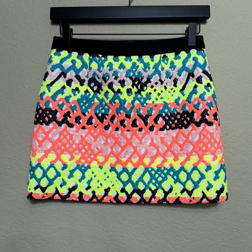 NEW Girl's Milly Minis Neon Multicolor Jacquard Mini Skirt Size 14 Party Aztec - Picture 2 of 12