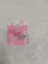 Claire's Girls Bunny Post Earrings 3-Pairs Lt Pink, Dark Pink  Turquoise BNWT 