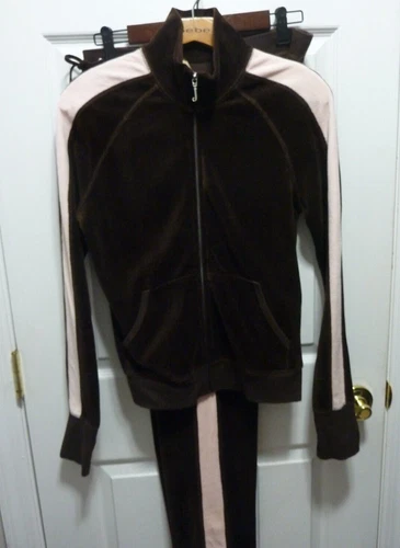 Juicy Couture VINTAGE Velour Tracksuit: Jacket M & Pant S  BROWN/PINK STRIPE~NWT