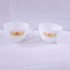2 Vtg Fire King Anchor Hocking Floral Cups Milk Glass Yellow Orange Flowers