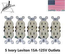 5 Leviton Ivory Outlets 15A-125V 3 Prong Wall Duplex Grounded Plug Made In USA