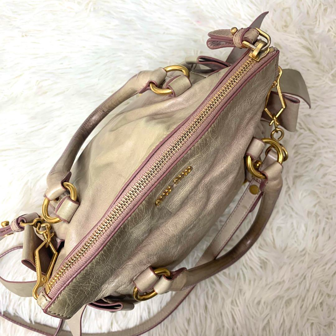 Miu Miu VITELLO LUX 2way Handbag Shoulder Bag Side Ribbon Miu Miu VITELLO LUX 2way Handbag Shoulder Bag Side Ribbon