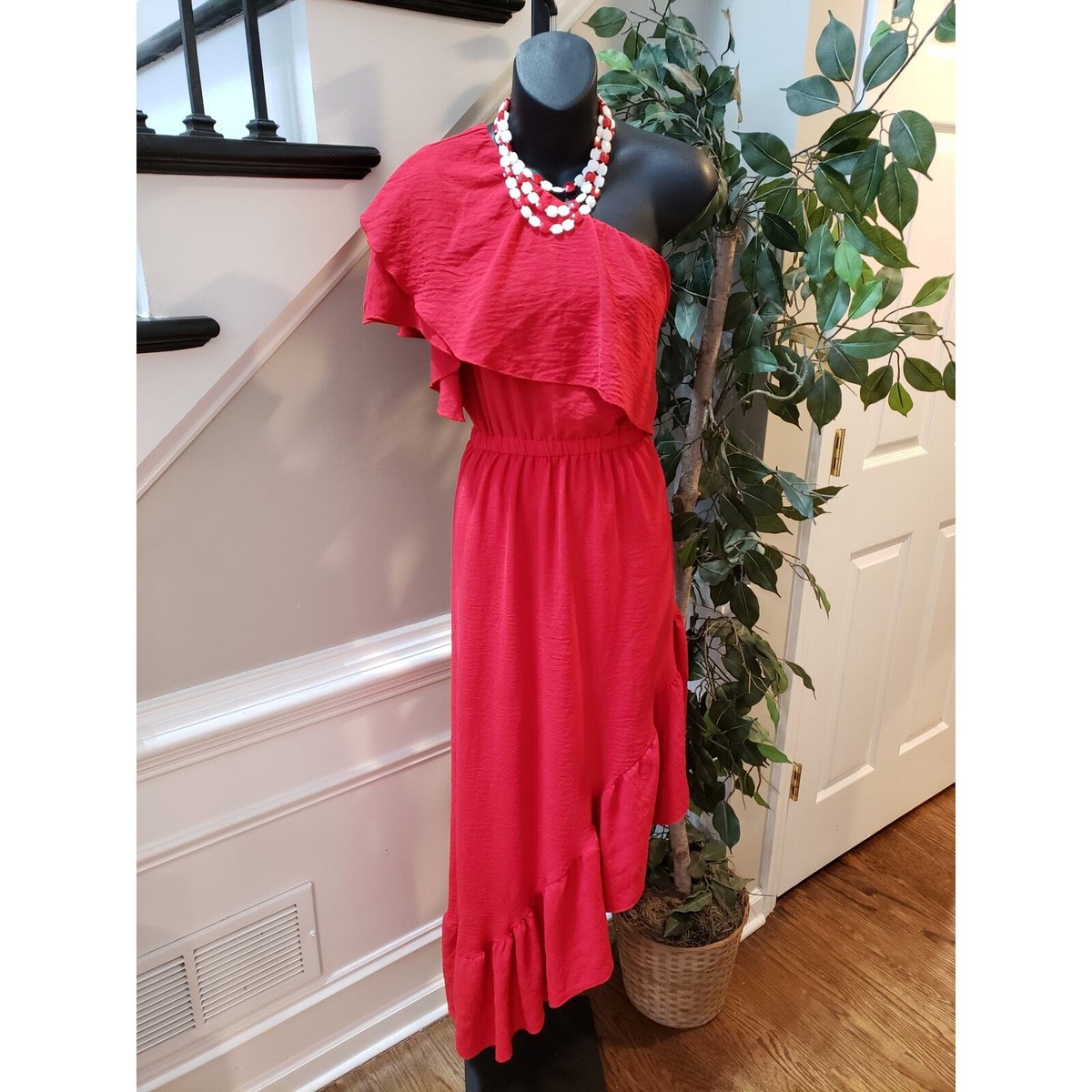 ruffle trim asymmetrical hem dress Arrabel Asymmetric Hem Ruffle Maxi Dress Lemon