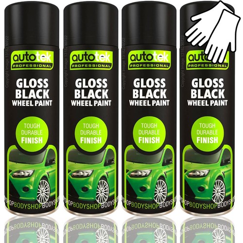 AUTOTEK GLOSS BLACK ALLOY WHEEL Spray Paint 4 x 500ml Aerosol Cans
