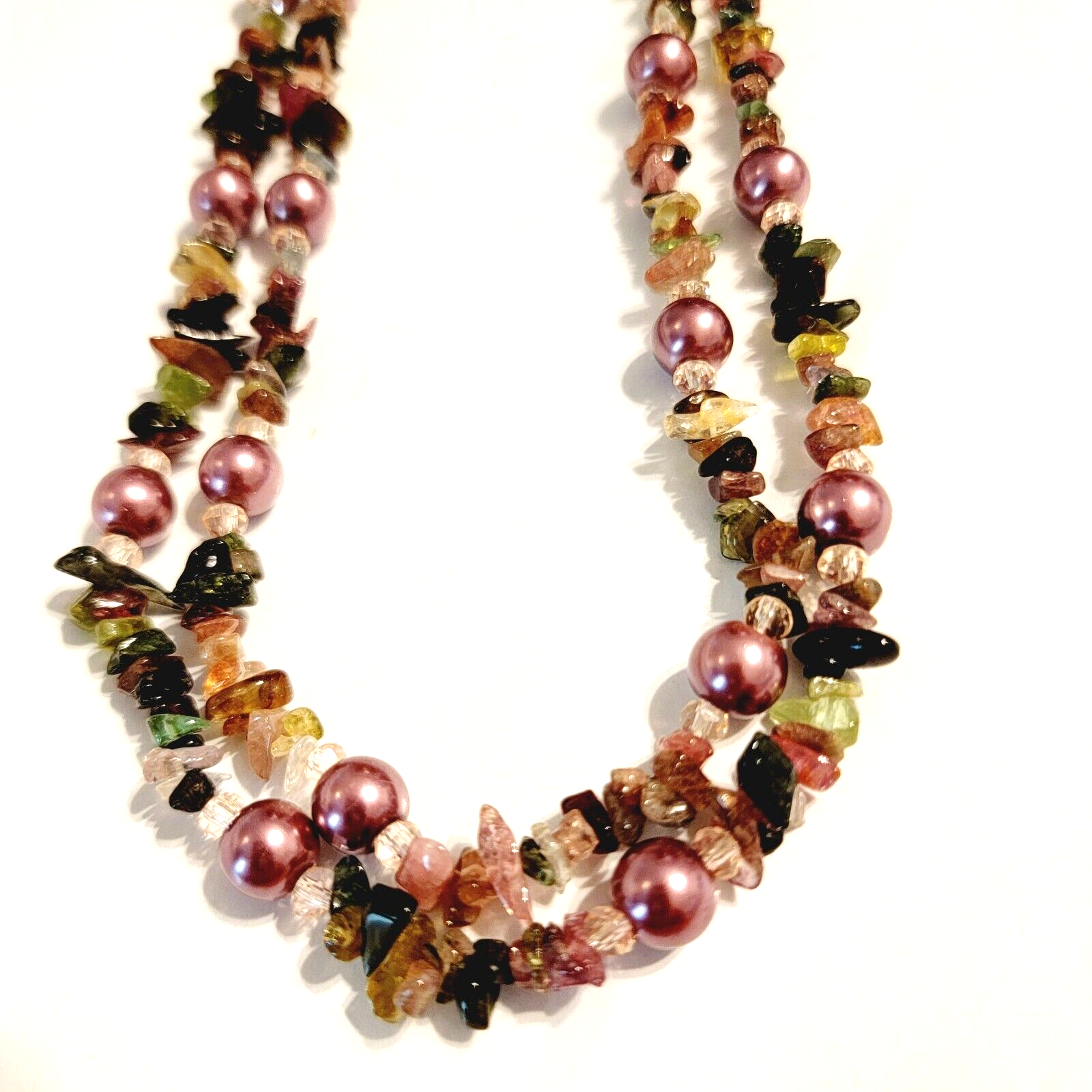 Purple Green Agate Necklace Faux Pearl Double Strand Contemporary Quartz blu1-35