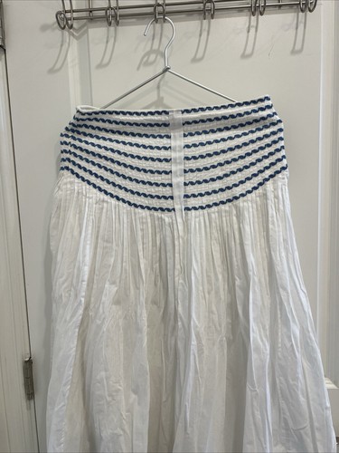 Luisa Blue/White Cotton Skirt Sz 42 Zip A Line Flare Made In Italy Cotton * Read