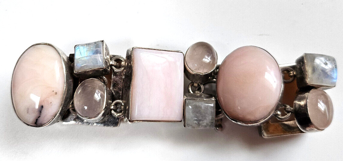 Sterling Silver Gemstone Panel Toggle Bracelet 8" - image 4