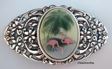  8132F ANT'D STERLING SILVER PLATED 80MM BARRETTE W/40X30mm TROPICAL SCENE