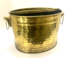 Vintage Hammered Brass Oval Magazine Holder Center Divider Ring Handles MCM