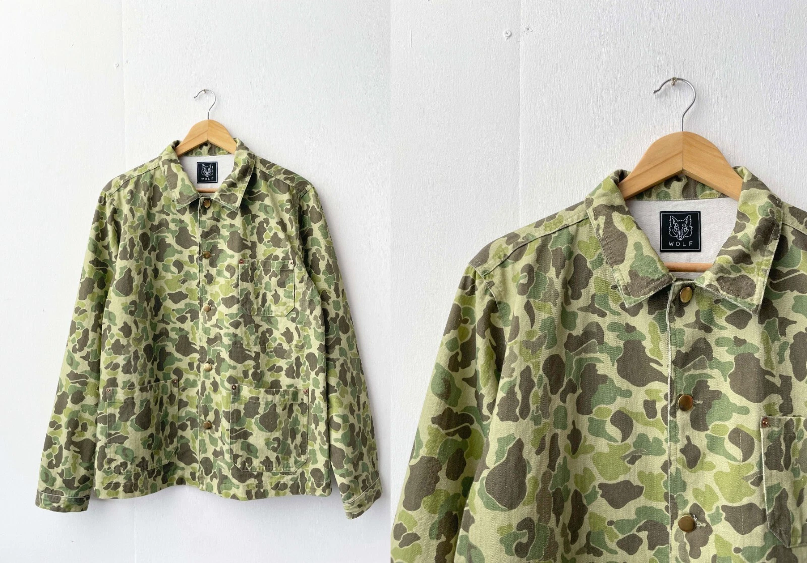 Duck Hunter Jungle Camo Army Jacket - Cotton Herringbone Frogskin - Chore Coat
Opens in a new window