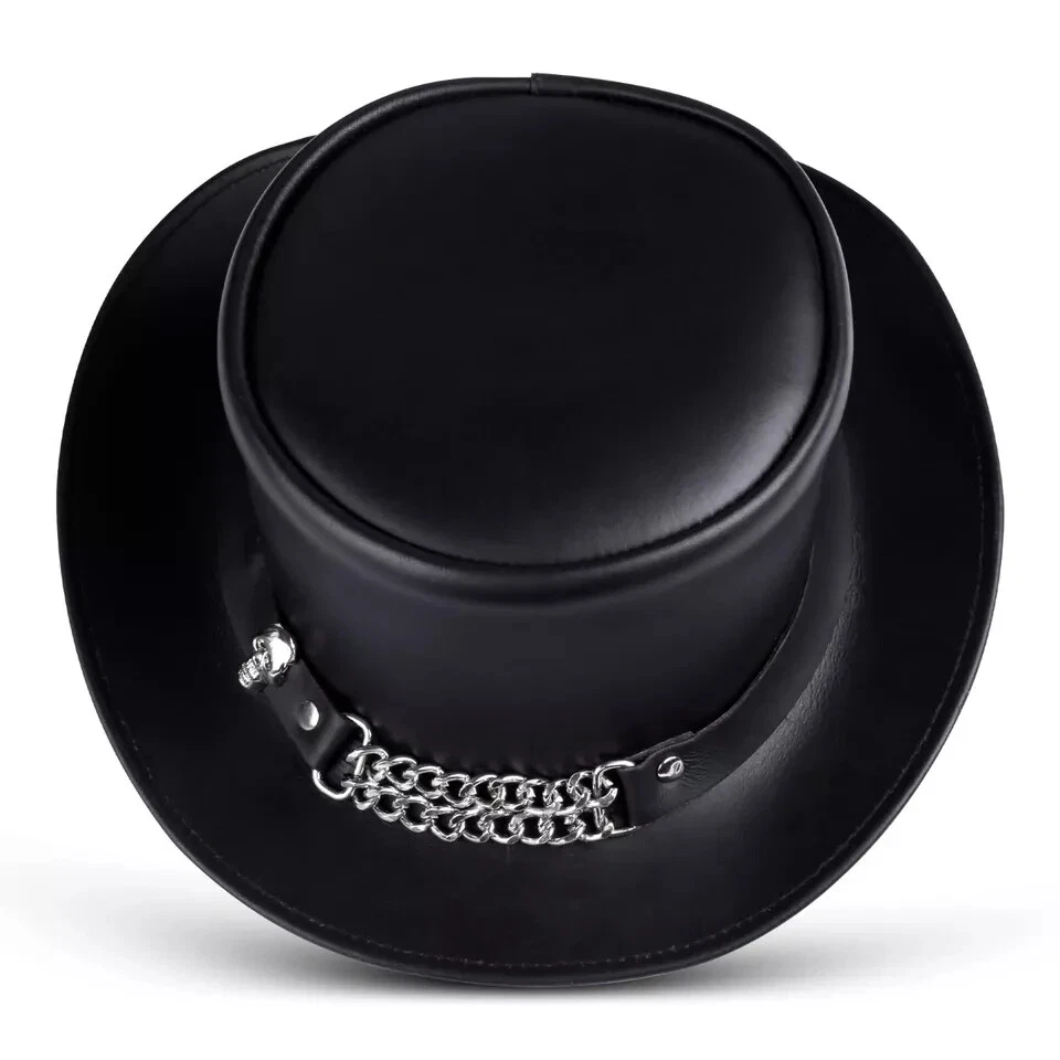 Fashion Shapeable Black Genuine Leather Fashion Top Hat - Image 2 of 3