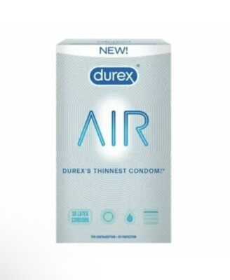 Durex Air Extra Thin Transparent Natural Rubber Latex Condoms 10 Ct Expire 12/25