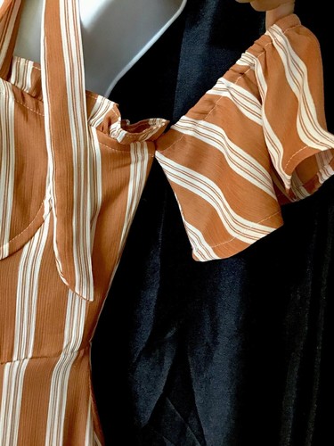 Nasty Gal Cold Shoulder Maxi Dress Peach Stripe Slits Nwt Size 2 - 第 4/10 張圖片