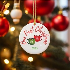 Our First Christmas 2023 Ceramic Ornament, Wedding 2023, 1st year together